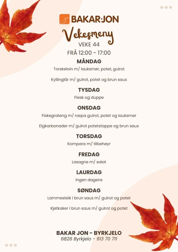 This week's menu at the Bakar-Jon café counter, updated weekly